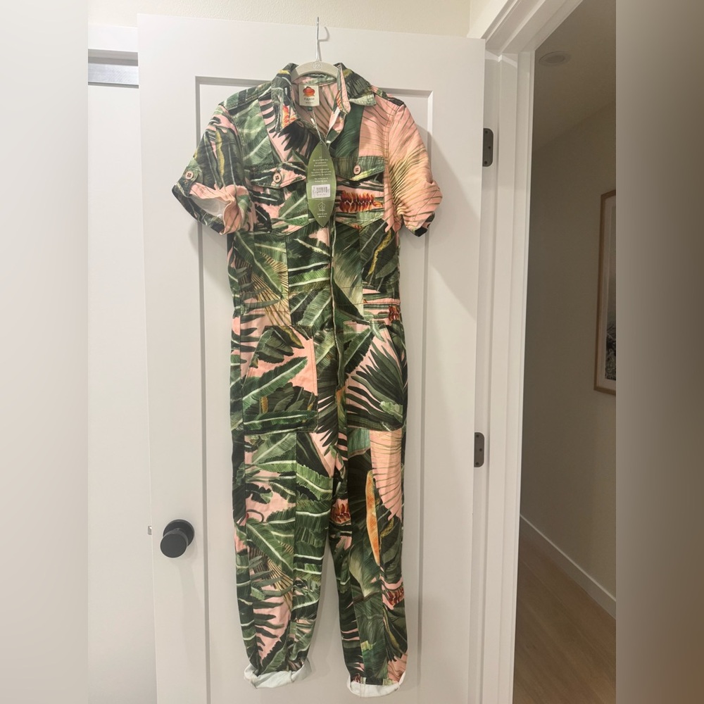 FARM Rio Green and Pink Tropical Jumpsuit